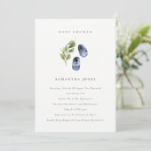 Invitation Cute Enk Blue Chaussures Foliage Boy Baby shower (Debout devant)