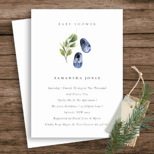 Invitation Cute Enk Blue Chaussures Foliage Boy Baby shower