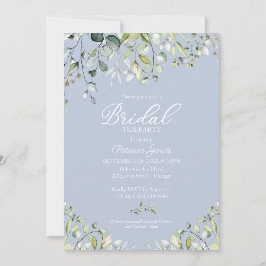 Invitation Cute Eucalyptus Green Bridal Tea Party Invitati (Devant)