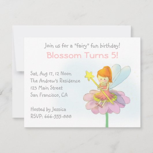 Invitation Cute Fairy, Girl Birthday Party (Devant)