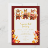 Invitation Cute Fall Écureuil des bois Deuxième anniversaire (Devant)