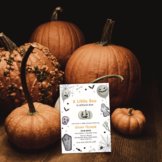 Invitation Cute Fall Little Boo Ghost Halloween Baby shower
