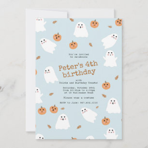 Invitation Cute Fantôme & Citrouille Bleu Halloween fête d'an
