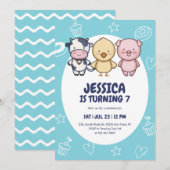 Invitation Cute Farm Animals Barnyard Anniversaire de enfant  (Devant / Derrière)
