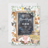 Invitation Cute Farm Animals Barnyard Green 1er anniversaire (Devant)