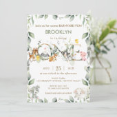 Invitation Cute Farm Animals Barnyard Green 1er anniversaire (Debout devant)