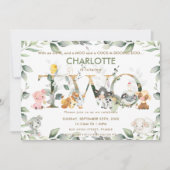 Invitation Cute Farm Animals Barnyard Green 2e anniversaire (Devant)