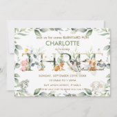 Invitation Cute Farm Animals Barnyard Greenery 3d Anniversair (Devant)