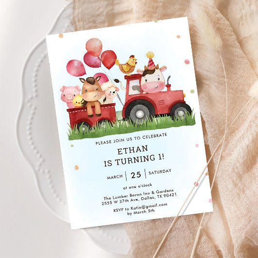 Invitation Cute Farm Animaux Barnyard 1er anniversaire fête