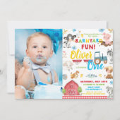 Invitation Cute Farm Animaux Barnyard 1er Anniversaire Une ph (Devant)