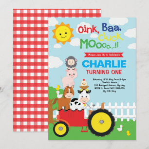 Invitation Cute Farm Animaux Barnyard Anniversaire Zoo de mou