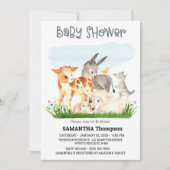 Invitation Cute Farm Animaux Blue Boys Baby shower (Devant)