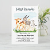 Invitation Cute Farm Animaux Blue Boys Baby shower (Debout devant)