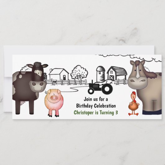 Invitation Cute Farm, Animaux et Tracteur Anniversaire (Devant)