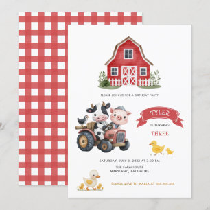 Invitation Cute Farm Animaux Farmhouse Fête d'anniversaire