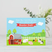 Invitation Cute Farm Animaux Unisex fête d'anniversaire (Debout devant)