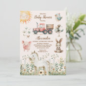 Invitation Cute Farm Animaux Verdure Garçon Grange Baby showe (Debout devant)
