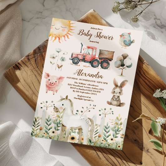 Invitation Cute Farm Animaux Verdure Garçon Grange Baby showe