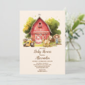 Invitation Cute Farm Animaux Verdure Garçon Grange Baby showe (Debout devant)