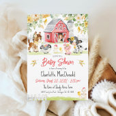 Invitation Cute Farm Barnyard Animaux Red Barn Baby shower