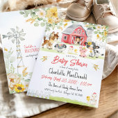 Invitation Cute Farm Barnyard Animaux Red Barn Baby shower