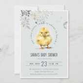 Invitation Cute Farm Chick Blue Boy Baby shower Floral (Devant)