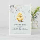 Invitation Cute Farm Chick Blue Boy Baby shower Floral (Debout devant)