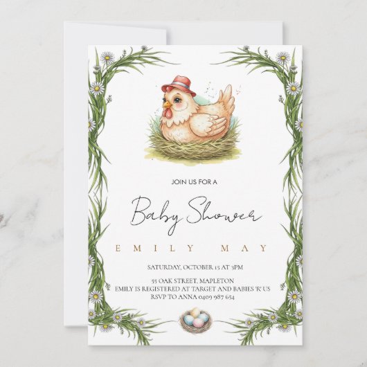 Invitation ِCute Farm Chicken Baby Shower (Devant)