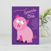 Invitation Cute Farm Pig Kids 1er Anniversaire Fête Invitatio (Debout devant)