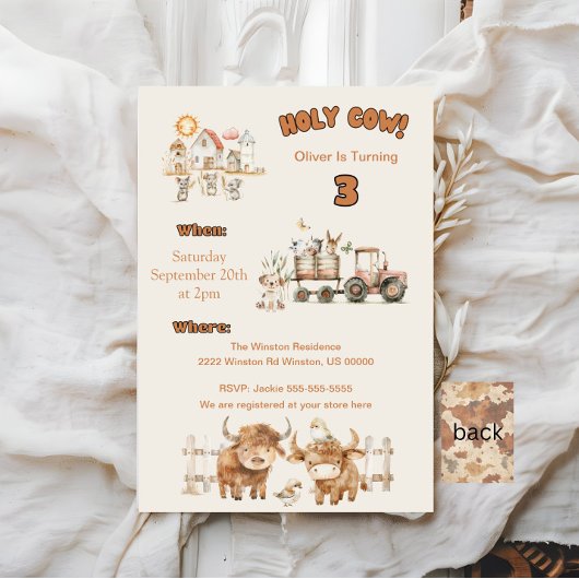 Invitation Cute Farm Theme Anniversaire Fête Garçon ou Fille