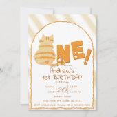 Invitation Cute Fat Orange Cat 1st Birthday (Devant)