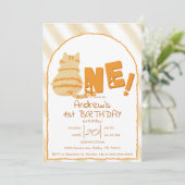 Invitation Cute Fat Orange Cat 1st Birthday (Debout devant)