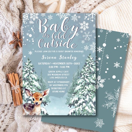 Invitation Cute Fawn | Baby shower de la forêt de neige d'hiv