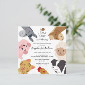 Invitation Cute ferme animaux Baby shower d'aquarelle moderne (Debout devant)