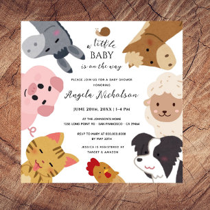 Invitation Cute ferme animaux Baby shower d'aquarelle moderne