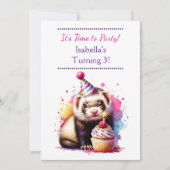 Invitation Cute Ferret Fête d'anniversaire de la fille à thèm (Devant)