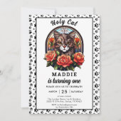 Invitation Cute Fille Chat Premier Anniversaire (Devant)