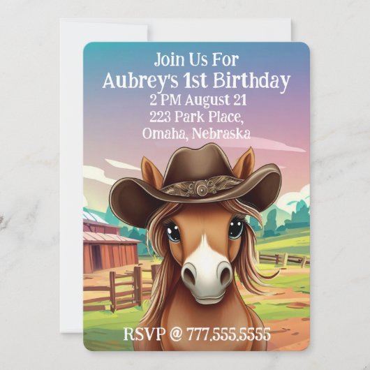 Invitation Cute Filly dans Cowboy Casquette Anniversaire (Devant)