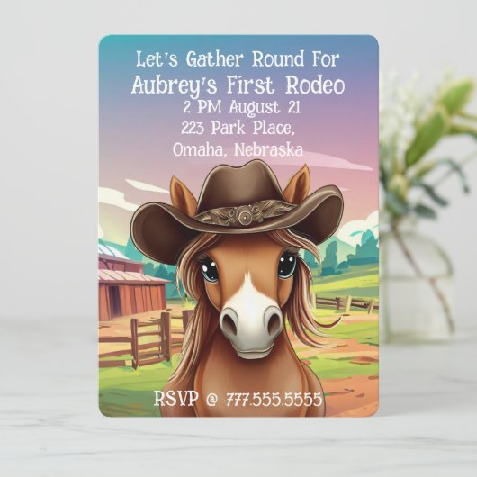 Invitation Cute Filly en Casquette Cowboy (Debout devant)