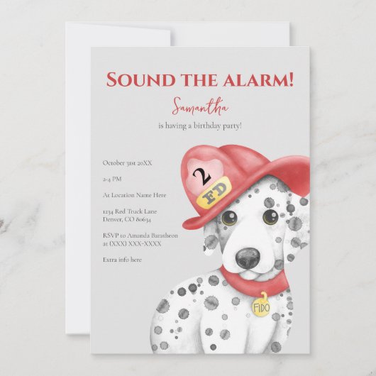 Invitation Cute Fire Fighter Dalmatien Anniversaire (Devant)