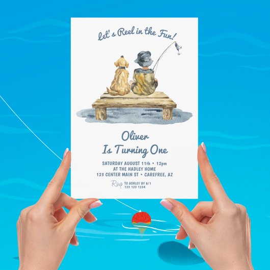 Invitation Cute Fishing Boy 1er anniversaire