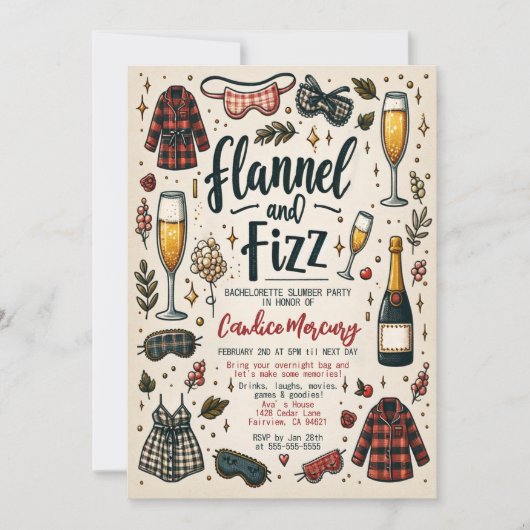 Invitation Cute Flannel et Fizz Stwood Bachelorette Party (Devant)