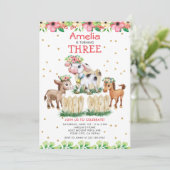 Invitation Cute Floral Animaux de ferme Troisième anniversair (Debout devant)