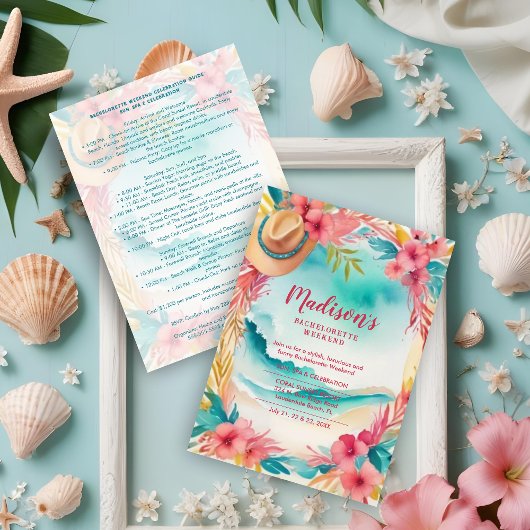 Invitation Cute Floral Beach Cowgirl Hat Coastal Bachelorette
