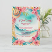 Invitation Cute Floral Beach Cowgirl Hat Coastal Bachelorette (Debout devant)