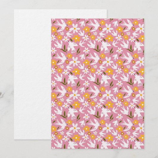Invitation Cute Floral Bird Seamless Pattern (Devant / Derrière)