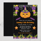 Invitation Cute Floral Citrouille Halloween fête d'anniversai (Devant / Derrière)