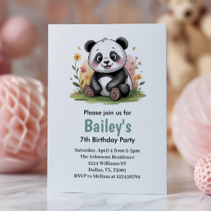 Invitation Cute Floral Enfants Panda fête d'anniversaire