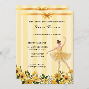 Invitation Cute Floral Jaune Ballerina Baby shower