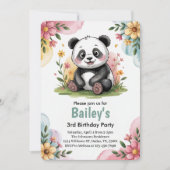 Invitation Cute Floral Kids Panda 3e fête d'anniversaire (Devant)
